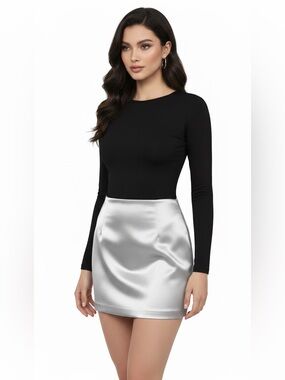 House of Harlow 1960 Whimsical Shimmering Metallic Silver Mini Skirt Size 27